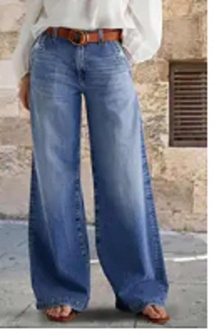 NWT Flemingals Wash Stitch Decor Wide Leg Mid Rise Jeans Without Belt Sz L